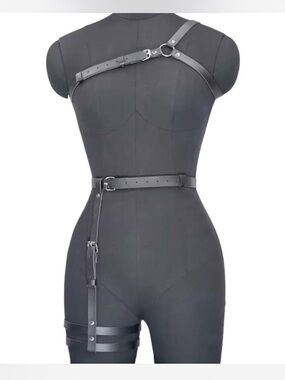 Black Faux Leather Body Harness with Adjustable Straps New